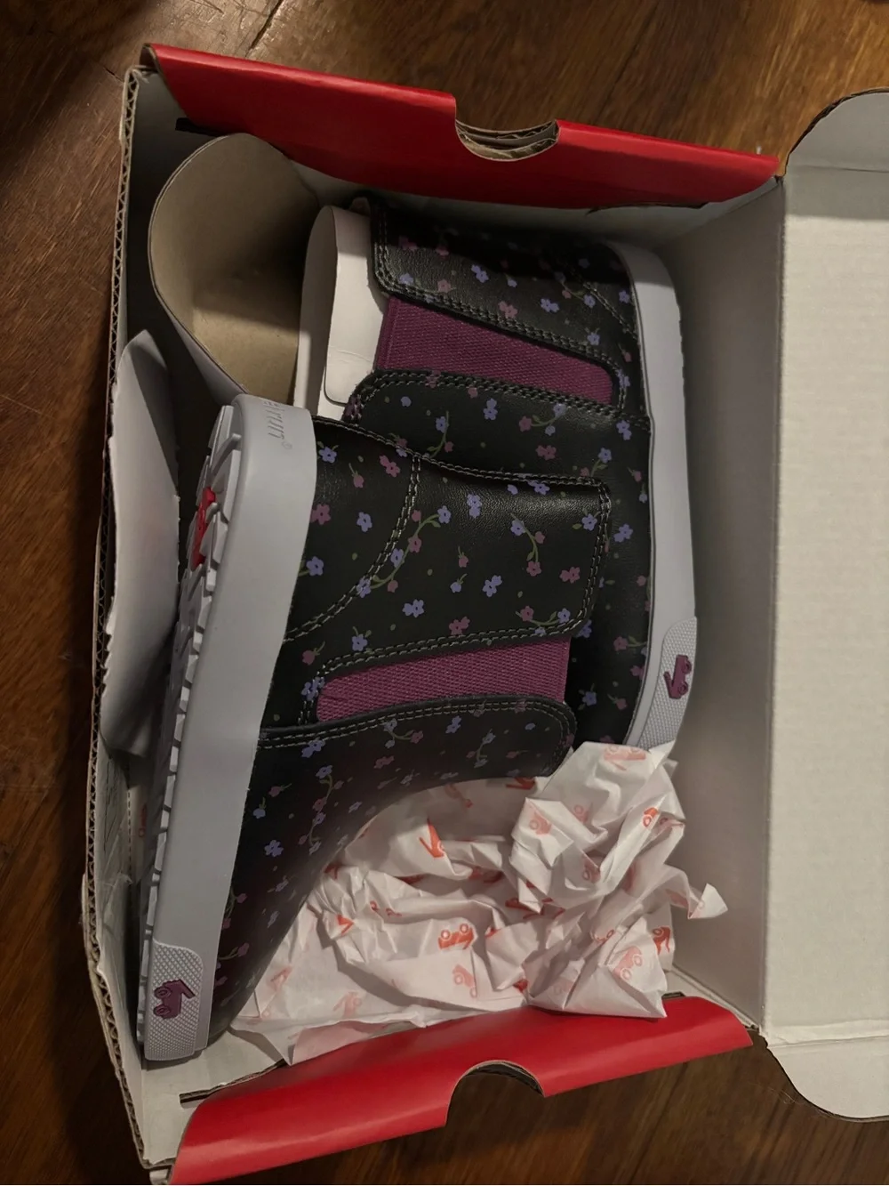 See Kai Run Black Ankle Boot with Pink Floral Print